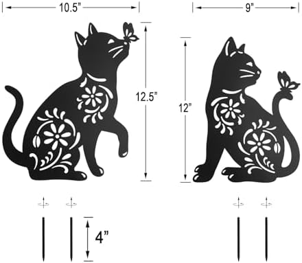 Metal Cat Garden Decor,Black Cat Silhouette Outdoor Decorative Yard Stakes