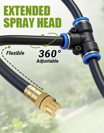 80FT 5/16" Misting Irrigation System for Garden with 30 Adjustable Nozzles | 360° Bendable Copper Nozzles, Quick