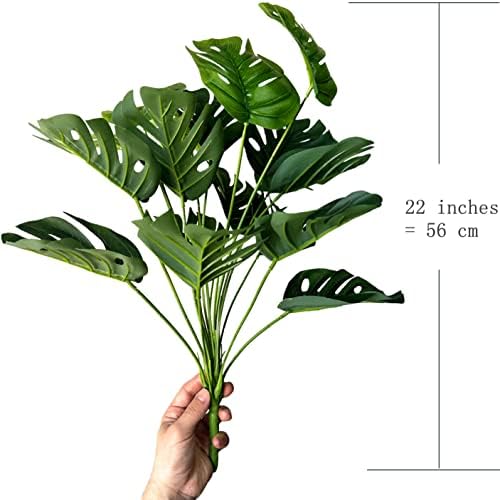 Artificial Monstera Plants, Fake Tropical Turtle Leaf Greenery Shrubs Decor Plant Faux Palm Tree Leaves Stems for Outdoor Indoor Decor Home Garden Party Wedding Bedroom Room Office Decoration 1 Pack