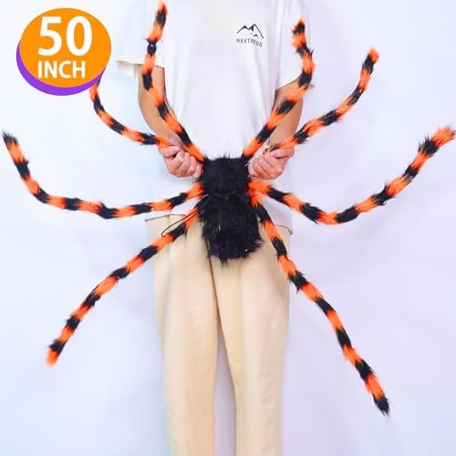 2Pack 50Inch Giant Halloween Spiders Decorations with 8 Modes 30 LED Lights