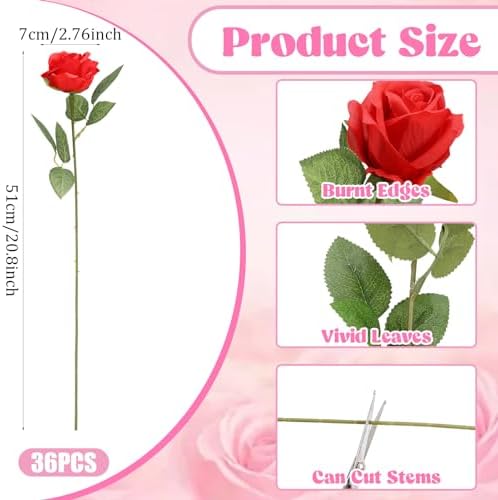 36 Pcs Silk Red Rose Bouquet Bridal Artificial Flowers