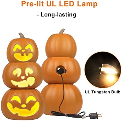 17" Jack O Lantern - Halloween Plastic Pumpkin Lantern - Holiday Pre-lit Pumpkin Lights-Halloween Decoration for Outdoor and Indoor- Waterproof and ETL Certified Light with Two Safety Fuse