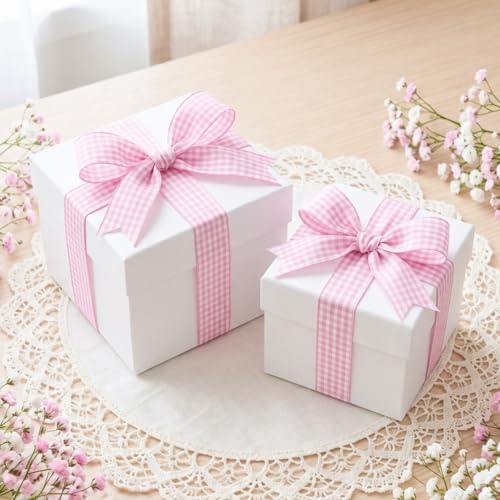 KINGLAKE Light Pink Gingham Ribbon - 1'' x 25 Yds Pink Plaid Ribbon