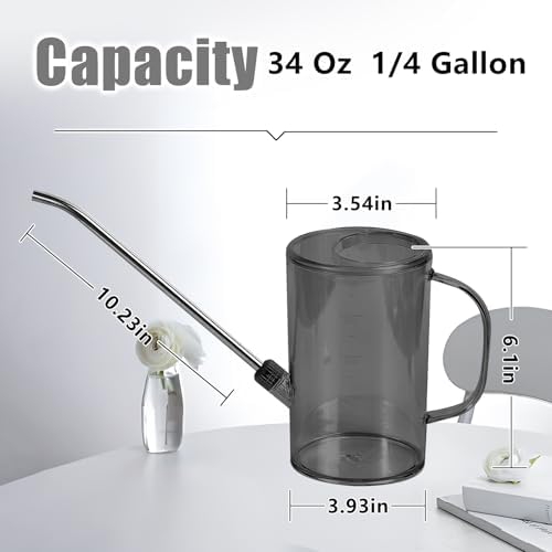 Plastic Watering Can - Small with Long Spout - 1/4 Gallon - 34 Oz - Grey