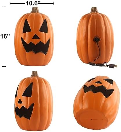 16" Halloween Lighted Pumpkins with ETL Certified Cord and 2 Safety Fuse - Indoor Outdoor JackoLantern Decoration for Halloween Party Home Décor - Round Lightened Pumpkin 16 Inch