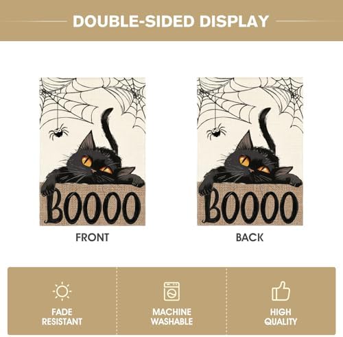 AVOIN colorlife Black Cat Halloween Garden Flag for Outside 12x18 Inch