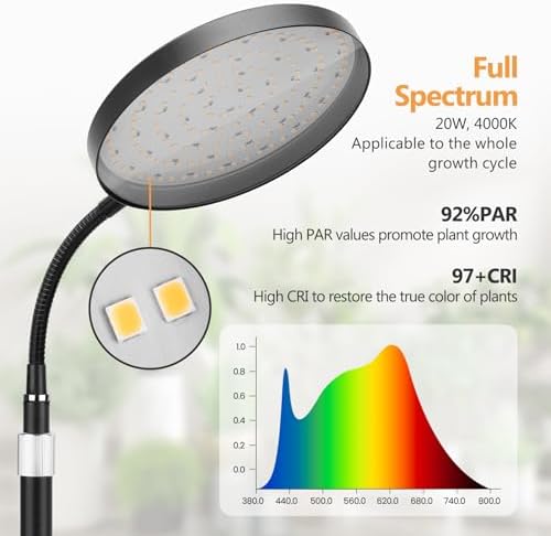 Grow Light Indoor Plants, 20W Full Spectrum Lamp, Height Adjustable Stand