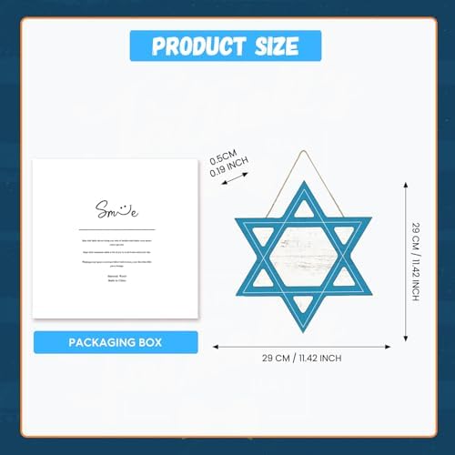 Smile Rosh Hashanah Wooden Door Hanger, Star of David Front Door Sign for Jewish New Year Home Decor