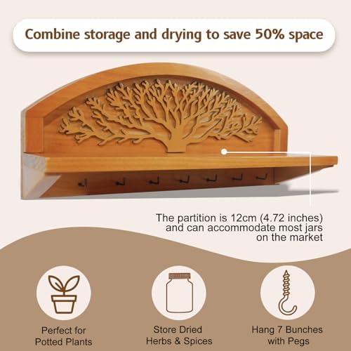 Tree Design Hanging Herb Drying Rack,Wall Holder for Bouquets & Spice Jars