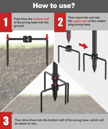 Garbuildman Pole Stabilizer Stand Applies to 1.41"/1.81”/2.12” Poles with 2 Adjustable Adapters, Outdoor Bird Feeder Pole Base, In-Ground Umbrella Stand Anchor Support, Black, 1 Pack
