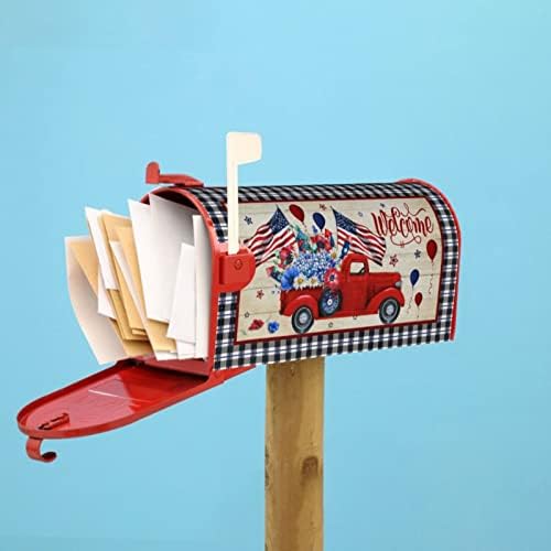 July 4Th Independence Day Mailbox Cover Magnetic Standard Size 18x21 Inch USA Patriotic American Flag Welcome Red Truck Wraps Post Letter Box for Home Garden Yard Decor