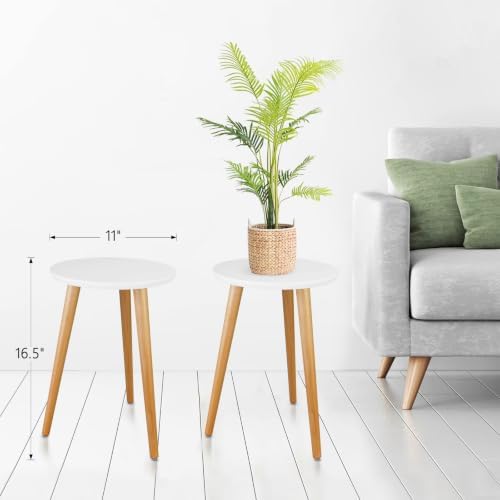 Uneedem Plant Stand Indoor, Mid Century Modern Small Round Plant Table for Flower Pots, 16.5" Tall Plant Holder Wood Stool for Living Room (2 Pack)