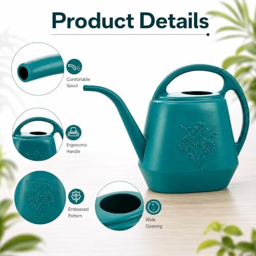 Fasmov 1-Gallon Plastic Watering Can with Comfortable Handle, Garden Watering Cans Long Spout for Indoor Outdoor Watering Plants (Green)
