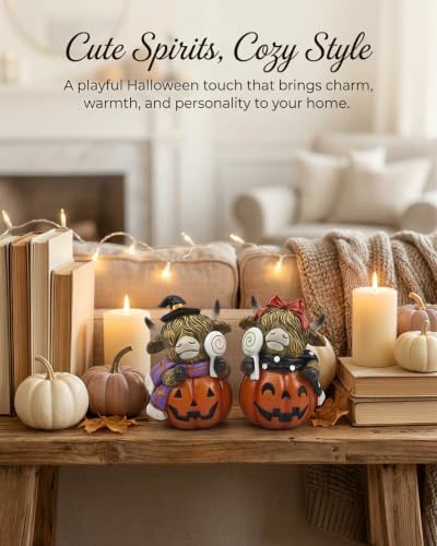 Halloween Decoration Indoor Resin Figurines (Highland Cow Jack-o’-Lantern)