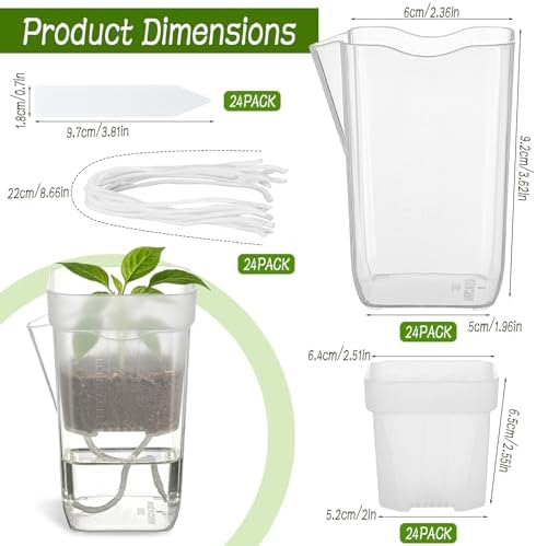 24 Sets Small Self Watering Pots for Indoor Plants - 2.5″ Mini Clear Plastic Planter with Cotton Ropes & Labels, Self-Wicking Planters with Water Level for Propagation, Cuttings, Seedlings & More