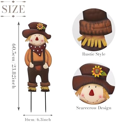 TERESA'S COLLECTIONS Fall Outdoor Decor,Scarecrow for Garden Decorations Metal Stakes,Thanksgiving Decorations,Brown Harvest Yard Signs for Lawn Patio,24"