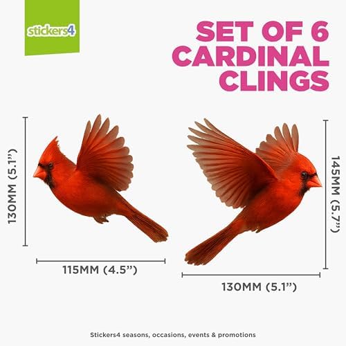 Set 6 Cardinal Window Clings for Glass Windows - Cardinal Window Deterrent
