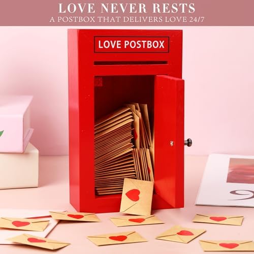 Romantic Wooden Love Postbox Set, 50 Mini Love Notes and Envelopes