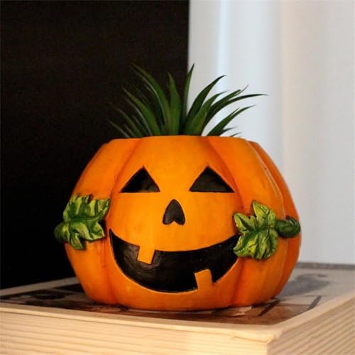 JOYO Halloween Planter Pot Decor - Skeleton Flower Planter Pot,Pumpkin Bucket Vase,Cute Skull Bucket Vase,Skull Candy Bowl Gothic Ornaments for Home Indoor Outdoor Garden (Pumpkin)