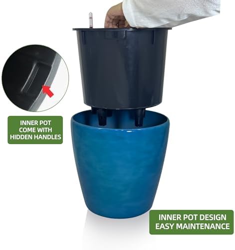 Dexceder 18x17 Self Watering Planter with Wheels (Peacock Blue Gradient)