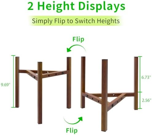 Airpark Adjustable Metal Plant Stand, Stable Plant Pot Flower Holder Indoor Outdoor Corner, Fit 8 9 10 11 12 inch Pots, Wood-Grain (Pot & Plant Not Included)