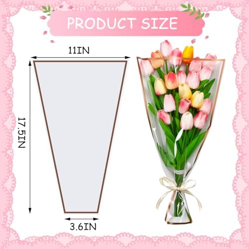 Jansun 40Pcs White Flower Bouquet Sleeves & Ribbon Set