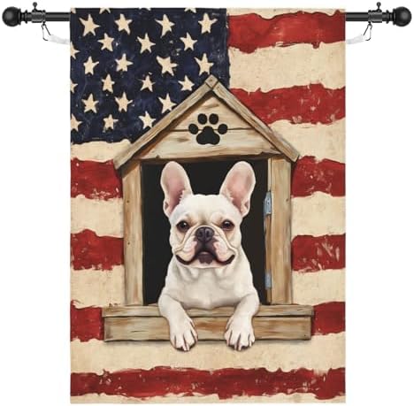Bulldog Patriotic Garden Flags 4th of July Dog Garden Yard Flags 28 X 40 Double Sided for Outside Independence Day America Flag Lawn Decor Large Flag Banners for Outdoor Holiday Memorial Day Decor