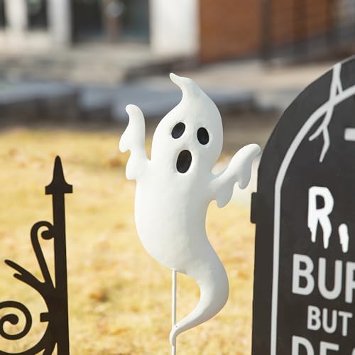 Glitzhome 24"H Set of 5 Halloween Metal Graveyard Tombstones Yard Stakes, Ghost Scary Yard Signs for Outside Lawn Garden Halloween Wall Decorations