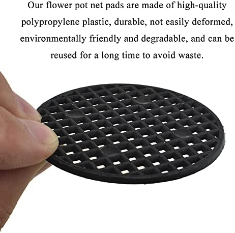 HAHIYO 50PCs 2.2Inch/5.5Cm Black Round PP Plastic Flower Pot Hole Mesh Pad Bottom Grid Mat Bonsai Drainage mesh Hole Screens Gasket Prevent Soil Loss Breathable Gasket Drainage Netting for Bonsai