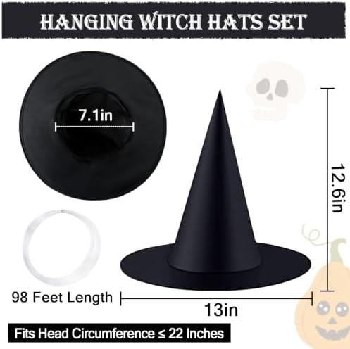 24 Pcs Halloween Hanging Witch Hats Black Floating Witch Hat Porch Decor