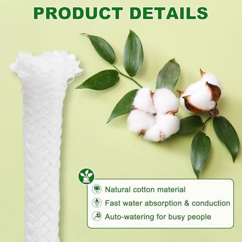 M METERXITY 1-Pack 32.8 Feet Self Watering Wick Cord, 1/5 Inch Cotton Rope Self Wicking Rope for Potted Plants/Flower Pots/Seedlings, Water Wicks for Plants [White]