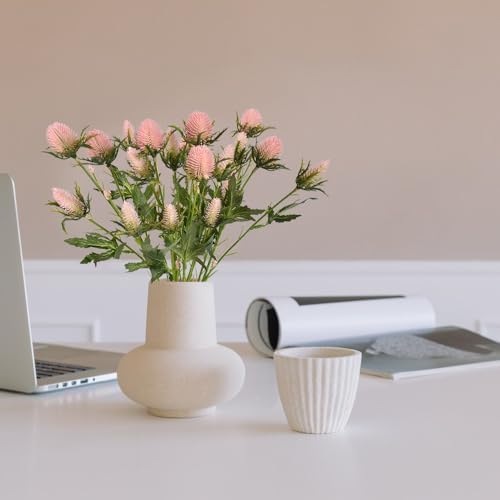 Artificial Thistle Spray Eryngium Flowers 2pcs Artificial Real Touch Eryngium Artificial Sea Holly Flowers for Wedding Bridal Bouquet Wreath Table Centerpiece Outdoor Decor (Pink)