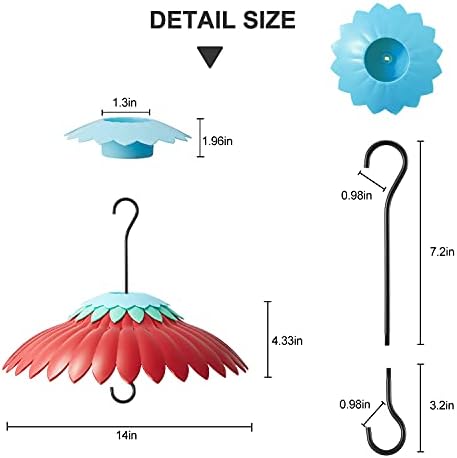 Beserie Squirrel Baffle for Hanging Bird Feeder Rain Cover for Outside Weather Guard Protect Feed from Sun Blue Dome Attract Hummingbirds, Moat Proof, Easy to Clean-14inch(Red)