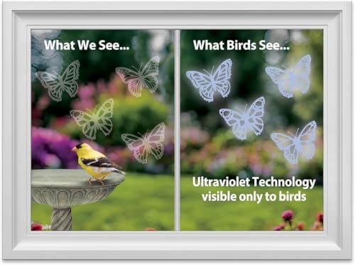 WindowAlert Butterfly Window Decals, UV Reflective Bird Collision Deterrent