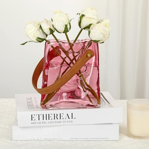 Glass Purse Vase for Flowers Pink Vases for Centerpieces