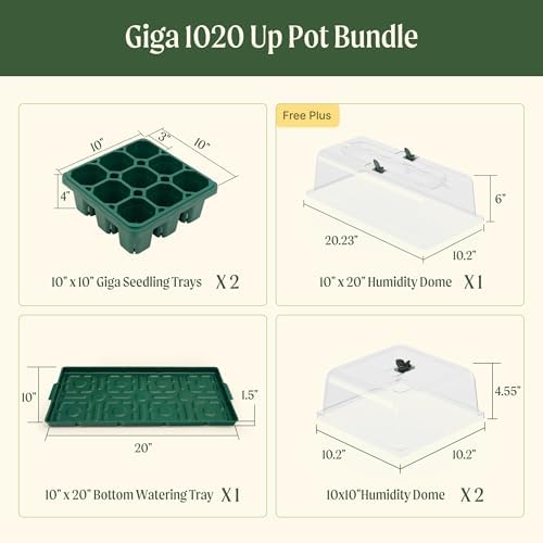 Vego garden Germination Bundle, 2Packs Giga Seedling Trays with Seedling Tray Lids and 10" x 20" Bottom Watering Trays Plus Seedling Humidily Dome