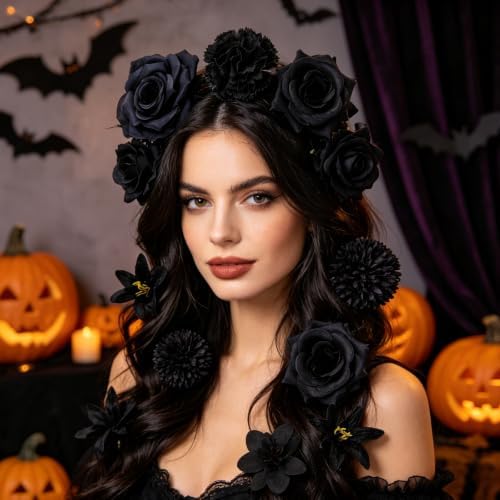 YOOHUA 50PCS Fake Flower Heads, Black Silk Artificial Roses