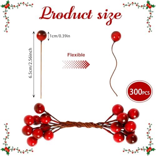 JULBEAR 300 Pcs Wine Red Christmas Artificial Holly Berries for Crafts