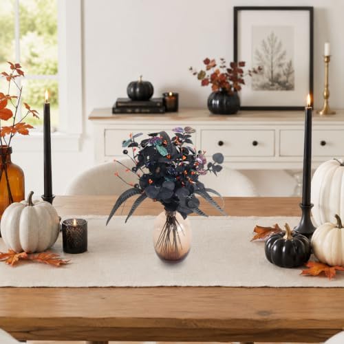 24 Pcs Black Artificial Halloween Floral Picks Gothic Bouquet Decor