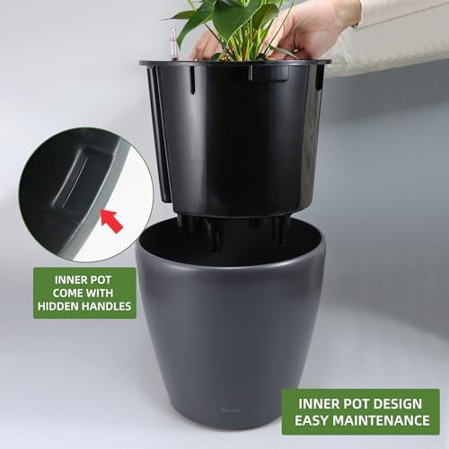 Dexceder 13x12 Self Watering Planter with Wheels (Slate Gray Matte)