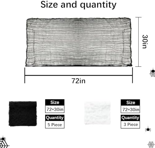 OKBA 8 Pack Halloween Black Gauze Wall Decor,Outdoor Halloween Decorations Webbing,Mesh Spooky Fabric,30X72 IN Black Cheesecloth For Haunted House Indoor Creepy Cloth (5 Black+3 White)
