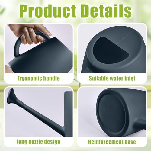Plastic Watering Can - for Indoor and Outdoor House Plant Garden - with Long Spout - 1/2 Gallon - Grey