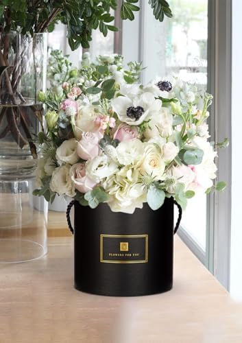Hollyone Black Gift Box with Lids Set of 3 Round Nesting Gift Boxes Cylinder for Presents 3 Assorted Sizes Flowers Arrangements Boxes for Gift Giving Holiday Valentine Mom Gifts Present Wrapping