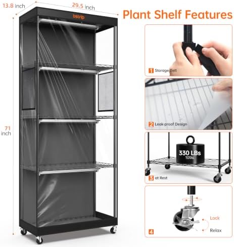 Bstrip 4-Tier Indoor Greenhouse with Grow Light, 29.5x13.8x70.9in