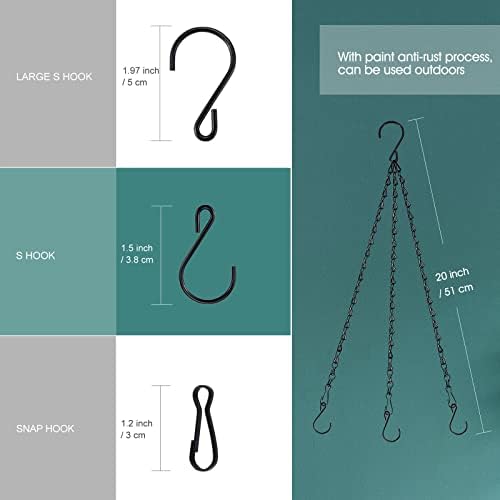 Hanging Basket Chain, 20 Inch Black 3 Point Hanging Chain