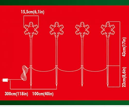 LAMPHOME Shooting 17" 568LED Snowflake Lawn Stake Light Super-Bright White and Blue 4 Stakes Total Christmas Outdoor Decoration with UL Standard Adaptor for Outdoor Pathway Lawn Holiday Party Home