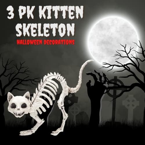SCS Direct Kitten Skeleton Halloween 3 Pack - 7.5" Weather Resistant Decor