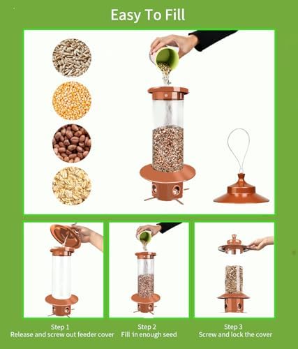 Squirrel Proof Bird Feeders for Outdoor: 4.8LB Large Capacity Hanging Bird Feeder, Weight-Activated Mechanism Wild Bird Feeders, Chew-Proof Metal Birdfeeder for Finch Cardinal Chickadee