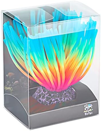 Uniclife Aquarium Imitative Iridescent Blue Sea Urchin Ball Artificial Silicone Ornament with Glowing Effect for Fish Tank Landscape Decoration