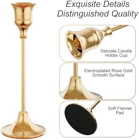 NLBTW French Gold Candlestick Holders, Metal Taper Candle Holder, Set of 3